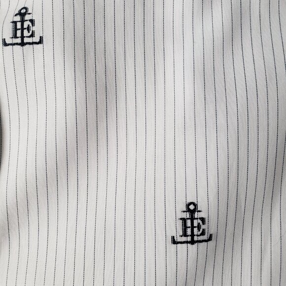 Lands' End Nautical Anchor Logo Non Iron Button Up White Striped Shirt - Picture 3 of 13